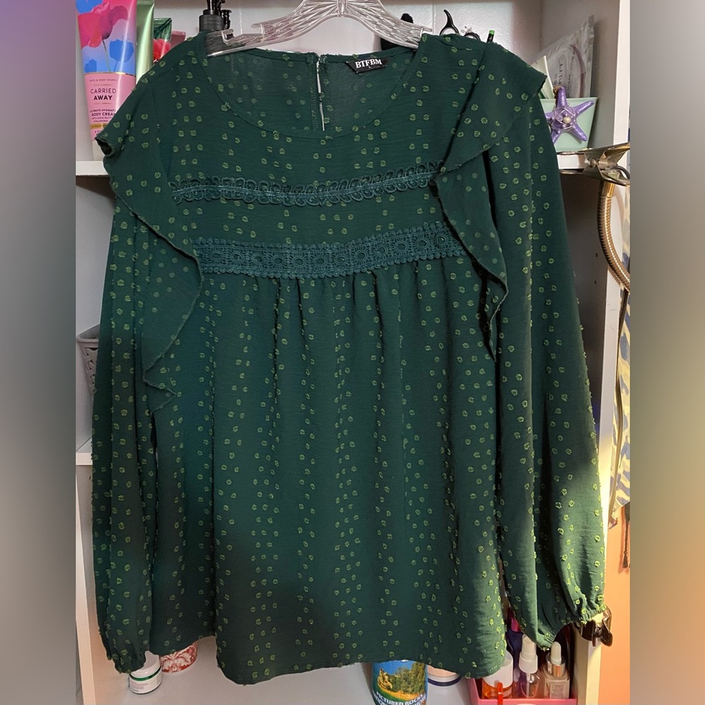 Elegant Green Ruffle Blouse